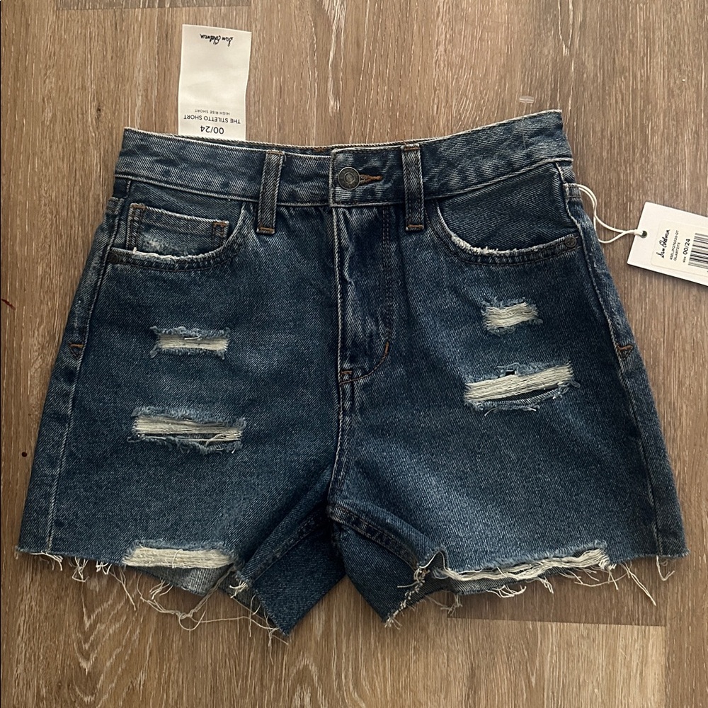 SAM EDELMAN Deep Blue Distressed Jean Shorts SIZE 00/24 Classic Walking Medium